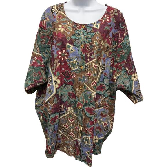 Vintage Tops - VTG Cotton Button Top Made in USA 100% Cotton Earthy Boho Pattern Size 30 4X